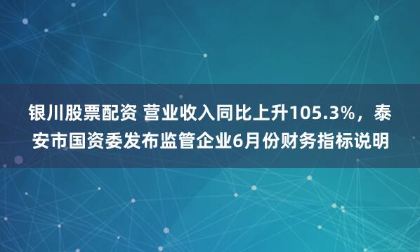 银川股票配资 营业收入同比上升105.3%，泰安市国资委发布监管企业6月份财务指标说明